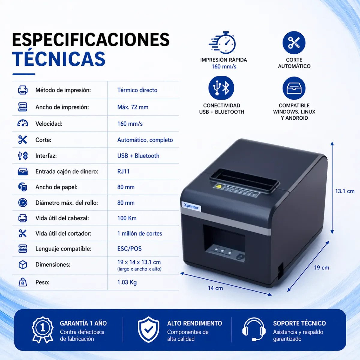Impresora Térmica Pos Xprinter Xp-a160h 80mm Usb Corte Autom - Imagen 4