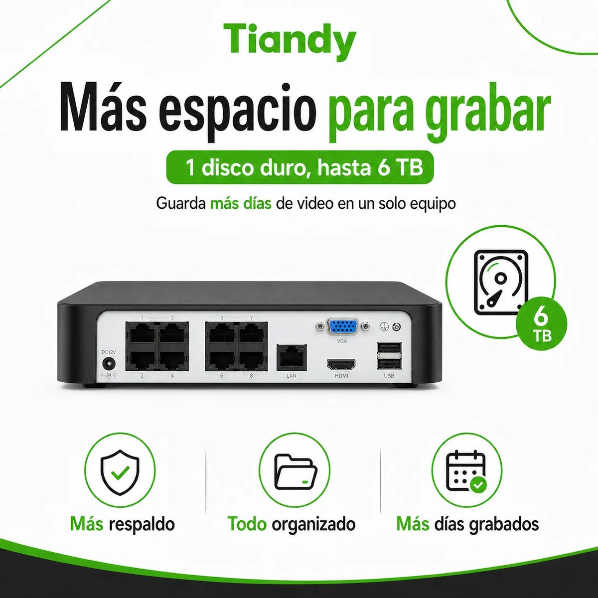 Nvr Tiandy Tc-r3108 8 Canales Poe 8tb Grabadora Cctv - Imagen 2
