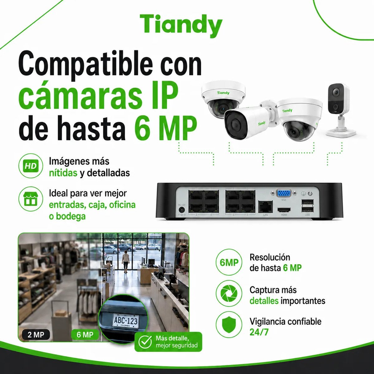 Nvr Tiandy Tc-r3108 8 Canales Poe 8tb Grabadora Cctv - Imagen 4