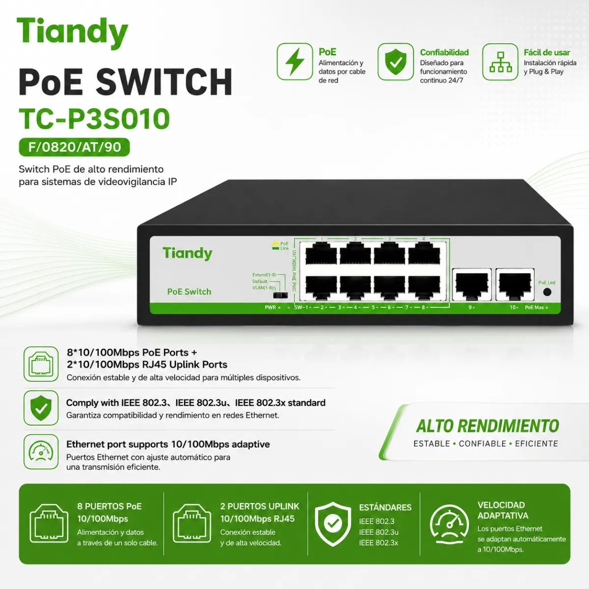 Switch Ethernet 8 Puertos 10/100 Mbps Alta Estabilidad - Imagen 17