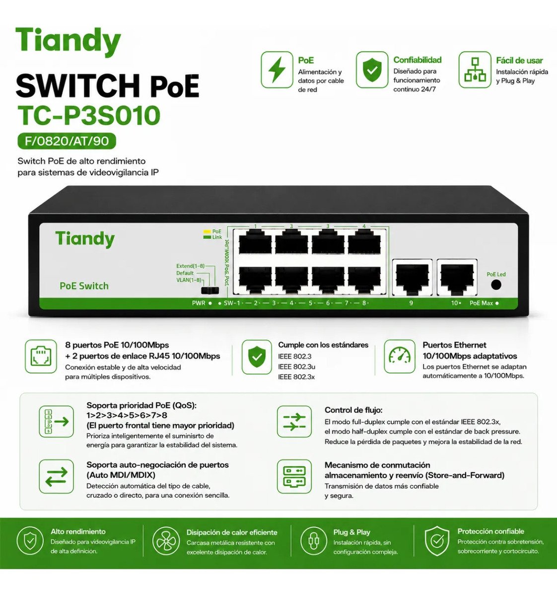 Switch Ethernet 8 Puertos 10/100 Mbps Alta Estabilidad - Imagen 18
