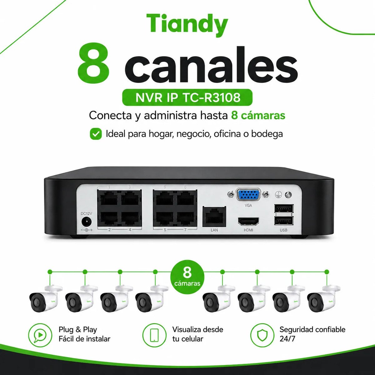 Nvr Tiandy Tc-r3108 8 Canales Poe 8tb Grabadora Cctv - Imagen 5